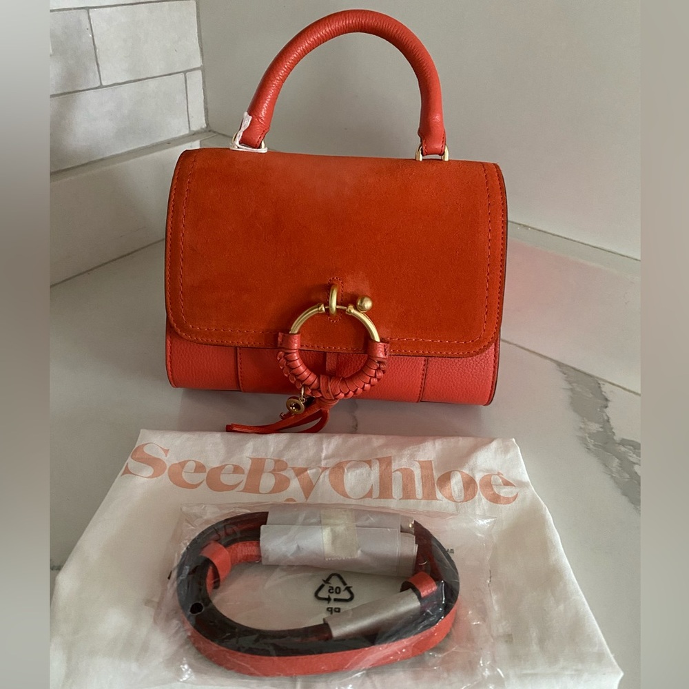 🆕 SEE BY CHLOE JOAN MINI CROSSBODY BAG FLAP TOP HANDLE GIPSY ORANGE LEATHER - Picture 9 of 16